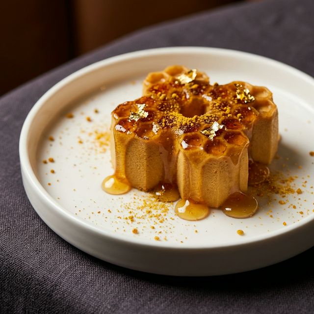 Geometric honeycomb mousse with edible gold