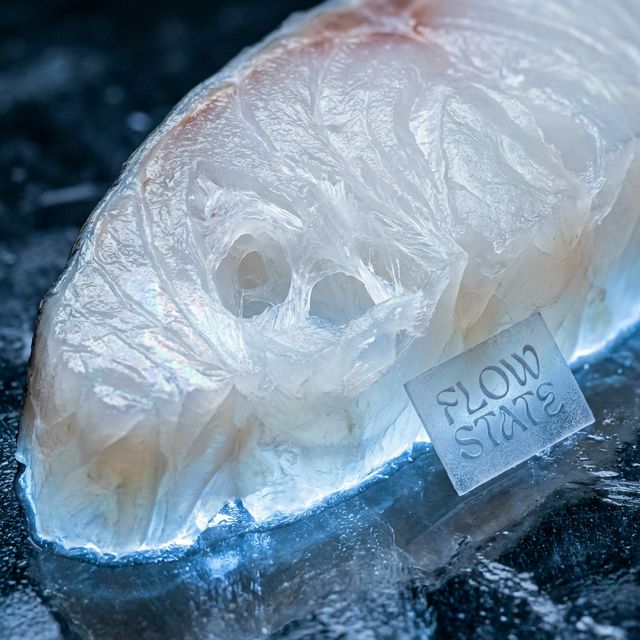 Translucent white fish texture resembling glacial ice